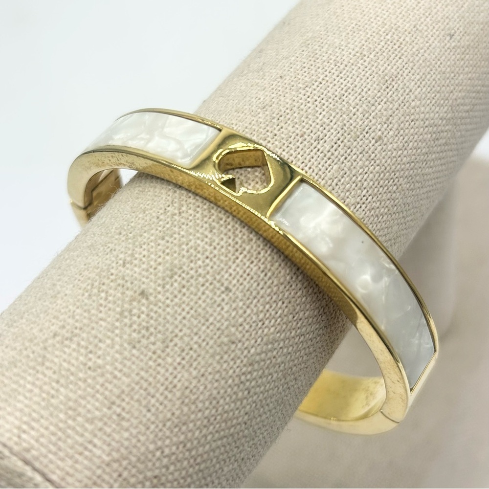 Kate Spade Mother of Pearl Hole Punch Spade Hinged Bangle Bracelet